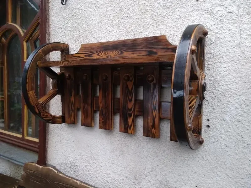 Деревянная вешалка под старину  Колеса  мебель для бани, дома 2