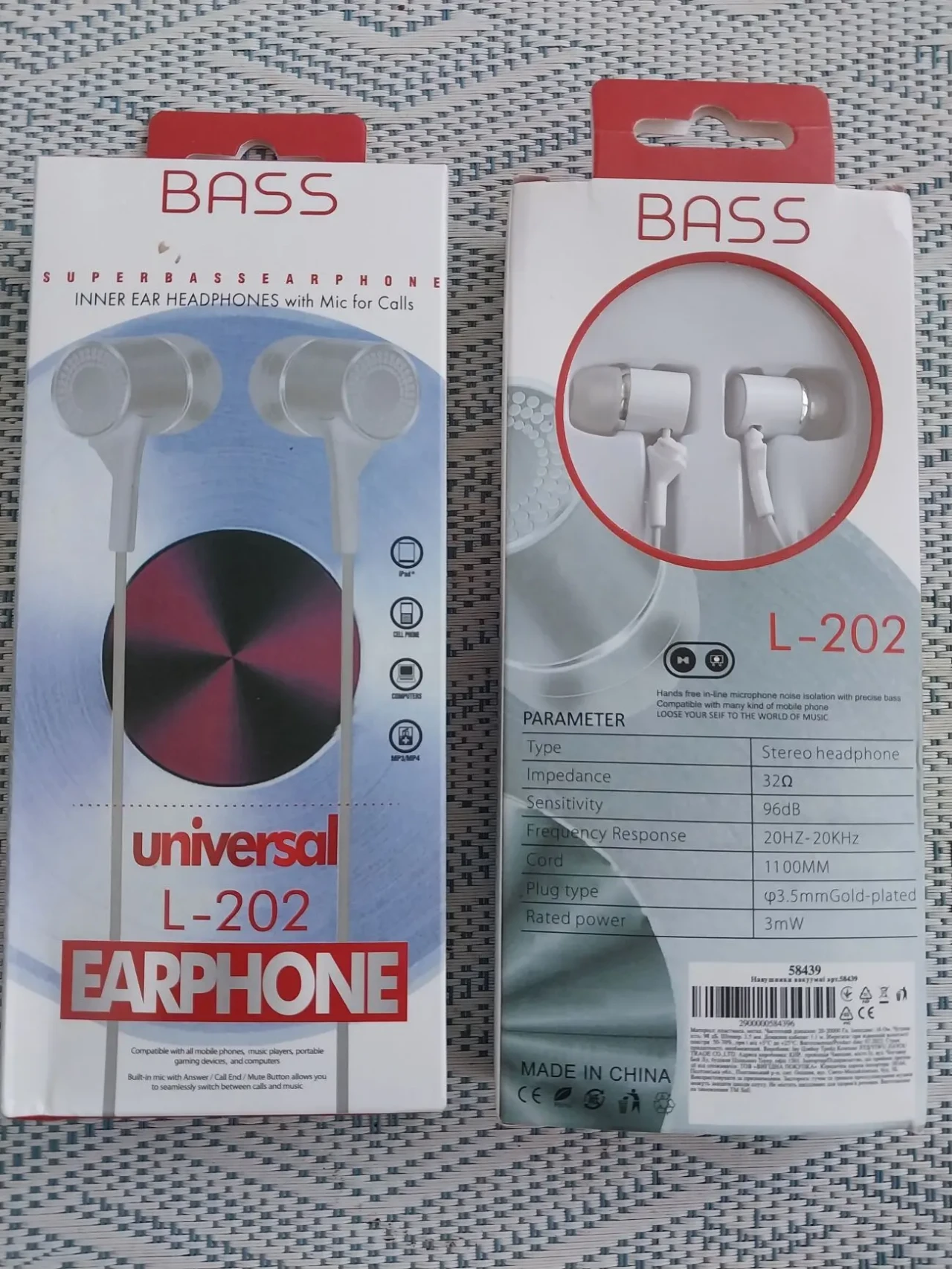 Наушники вакуумные стерео Bass Earphone Universal L-202 3,5 мм