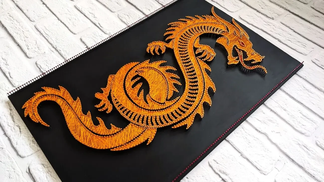 Картина вогняний дракон, китайський декор на стіну, золотий дракон арт 10