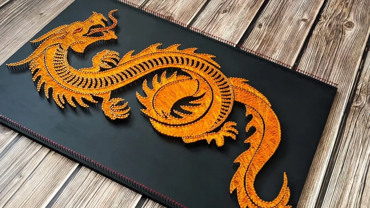 Картина вогняний дракон, китайський декор на стіну, золотий дракон арт 4