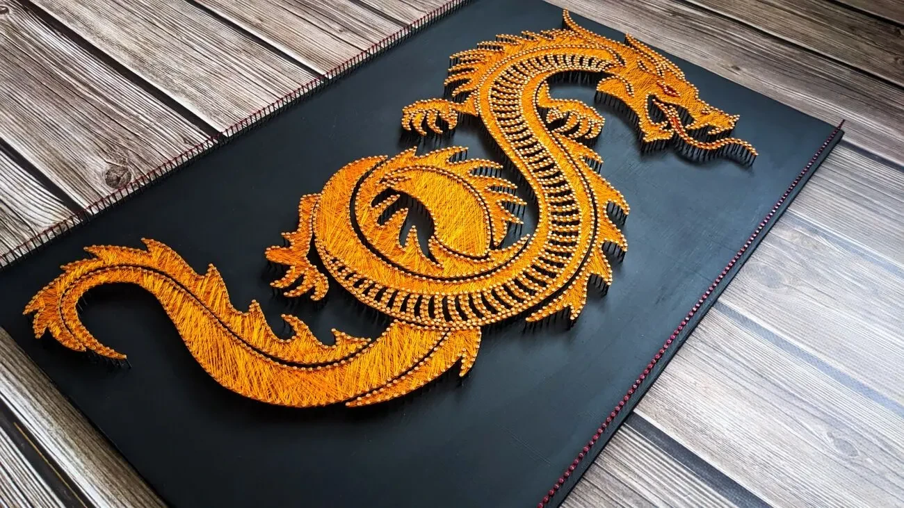 Картина вогняний дракон, китайський декор на стіну, золотий дракон арт 6