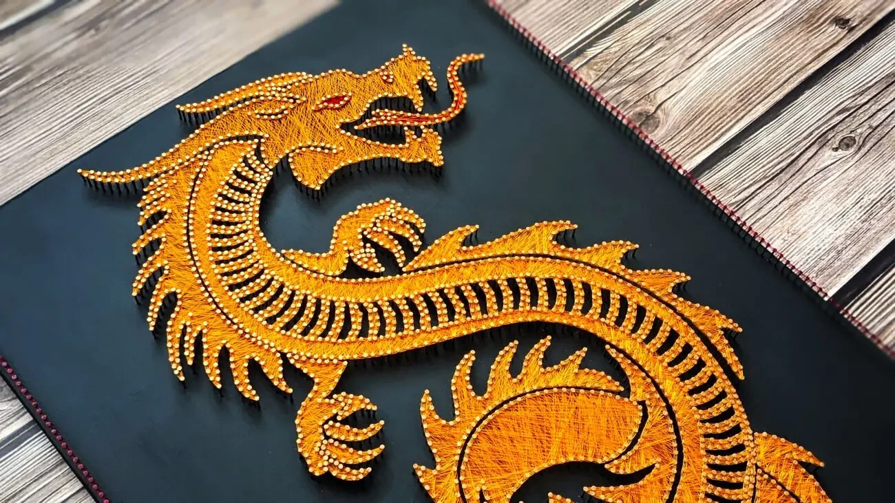 Картина вогняний дракон, китайський декор на стіну, золотий дракон арт 3