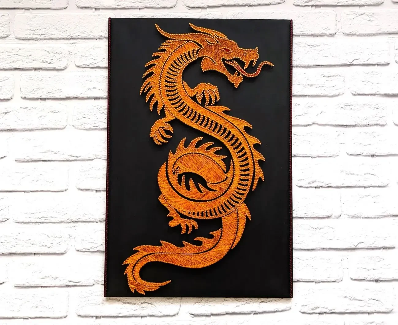 Картина вогняний дракон, китайський декор на стіну, золотий дракон арт 8