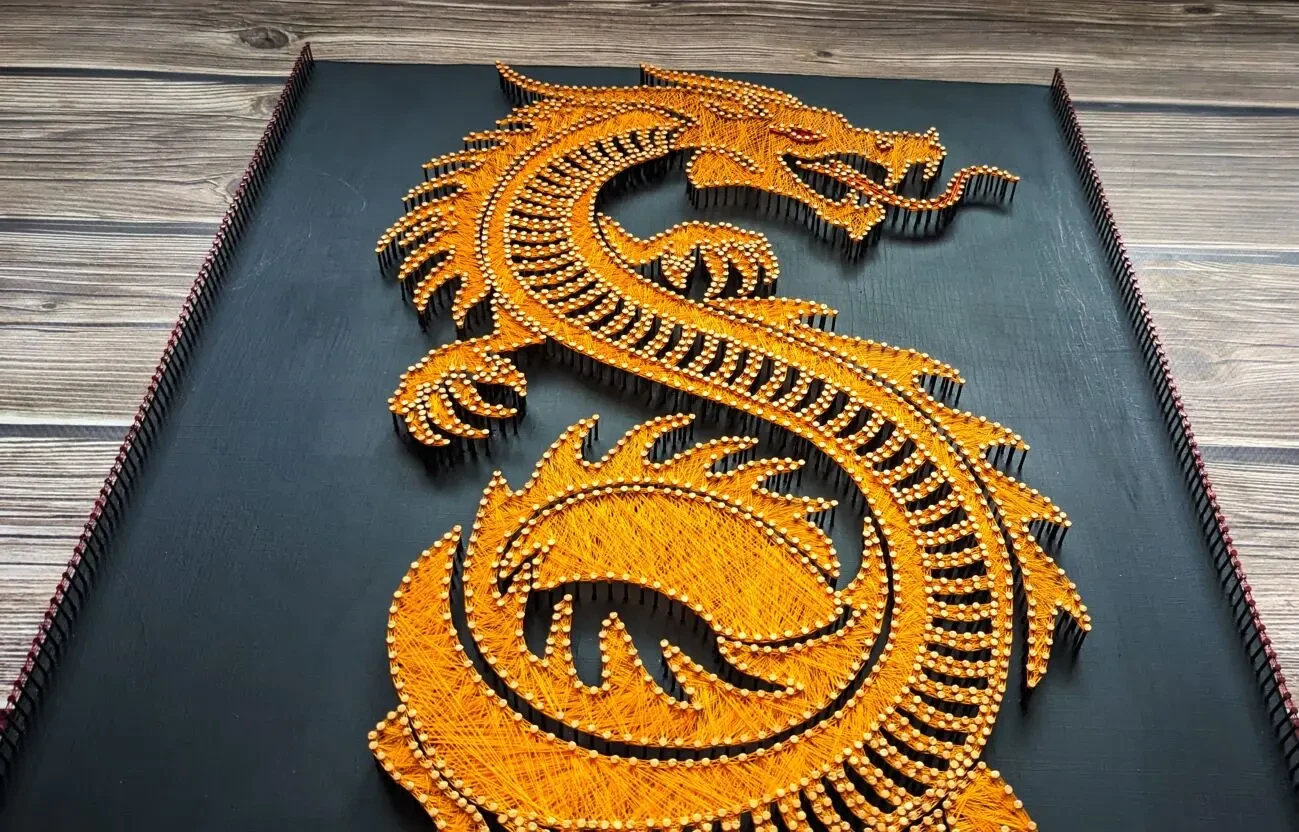 Картина вогняний дракон, китайський декор на стіну, золотий дракон арт 7