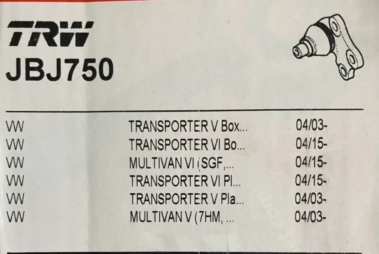 Кульова опора JBJ750 TRW, для Wolksvagen transporter 5