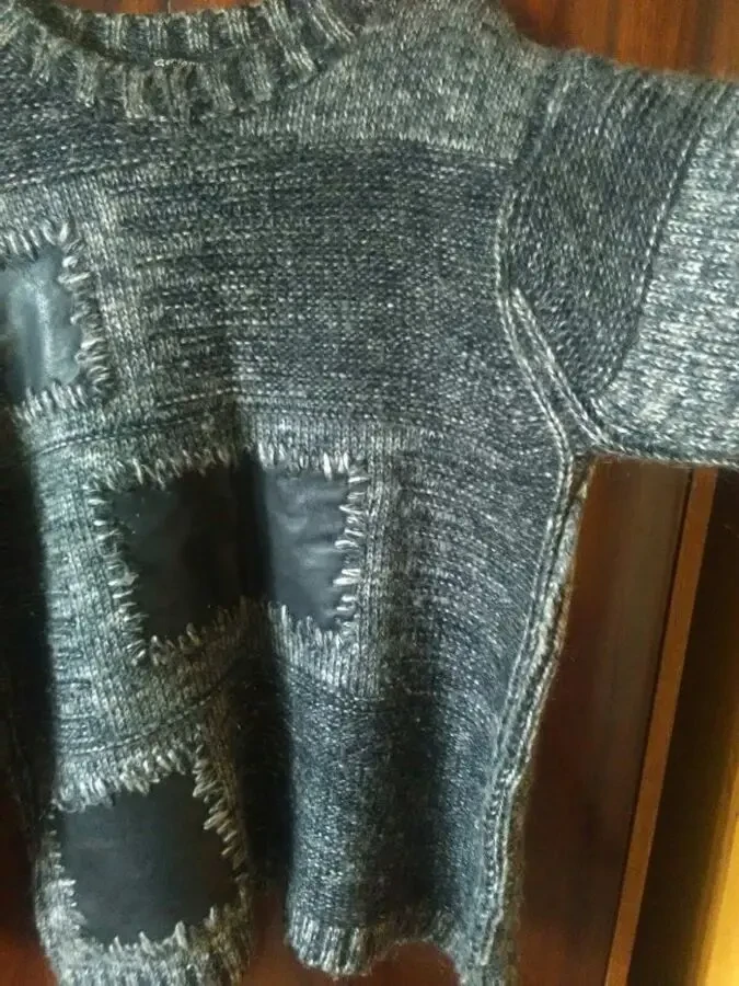 Мужской свитер с кожаными вставками (Турция). 5