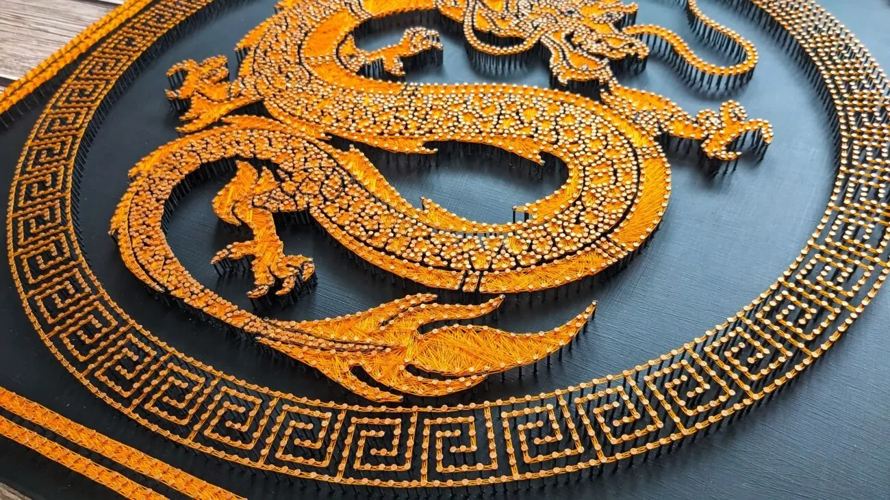 Картина дракон, китайський декор на стіну, золотий дракон арт 9