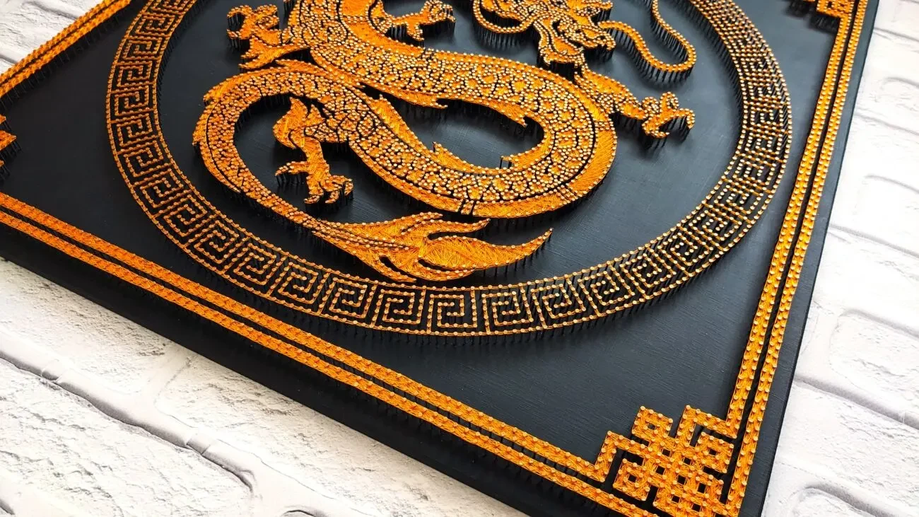 Картина дракон, китайський декор на стіну, золотий дракон арт 7