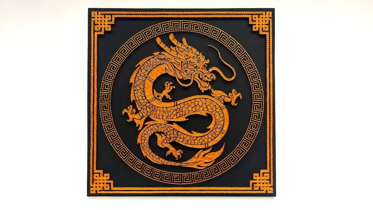 Картина дракон, китайський декор на стіну, золотий дракон арт 2