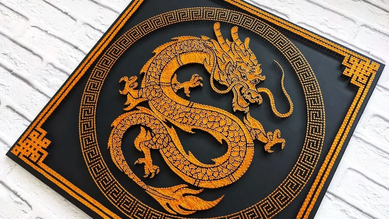 Картина дракон, китайський декор на стіну, золотий дракон арт 6