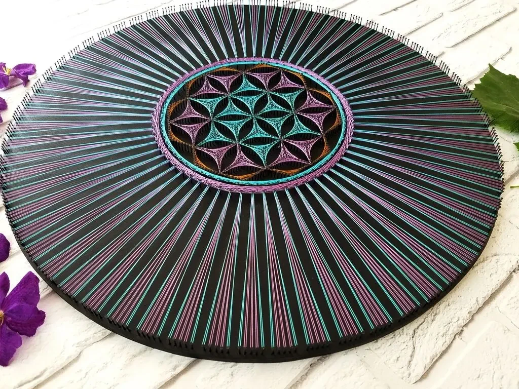 Картина квітка життя, мандала нитками, стринг арт 4