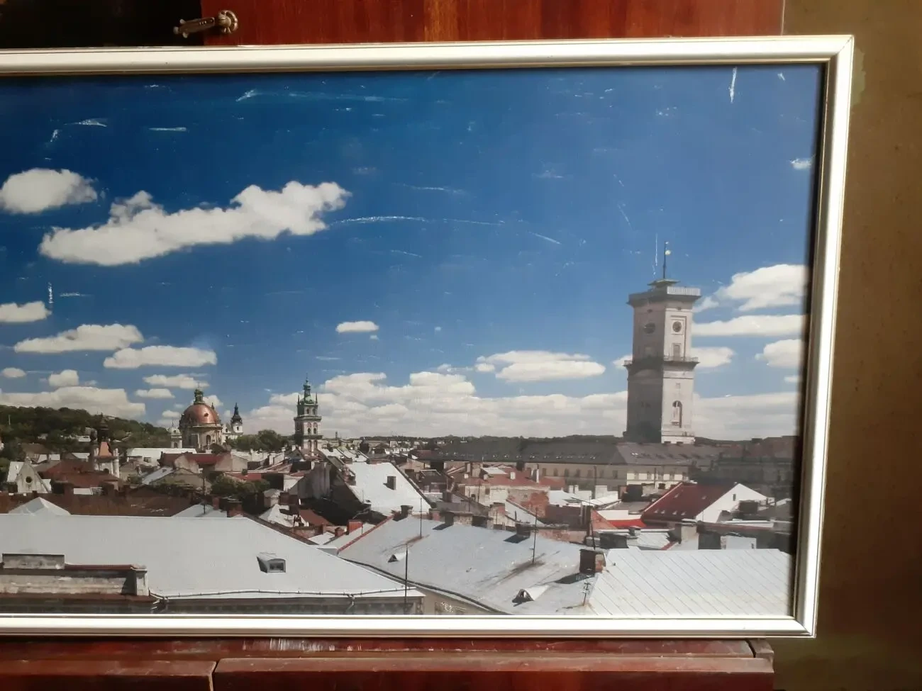 Картина - фотоколаж Львів - дахи. У рамі - 141 х 54 см. Фотодрук. Б/В 9