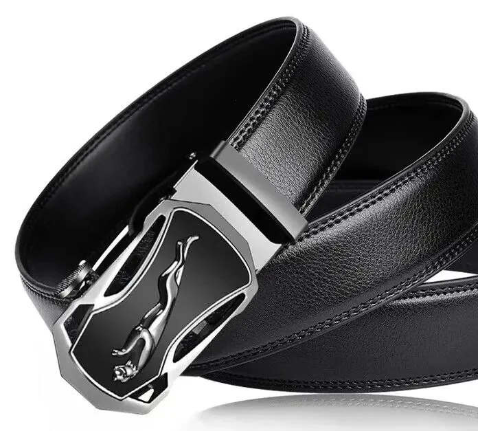 Ремень черного цвета с автоматической пряжкой серебристый ягуар 2