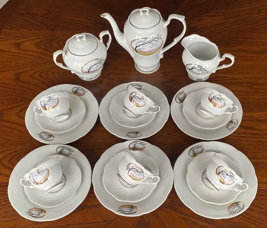 Сервиз кофейный Осень 21 предмет позолота Барановка 4