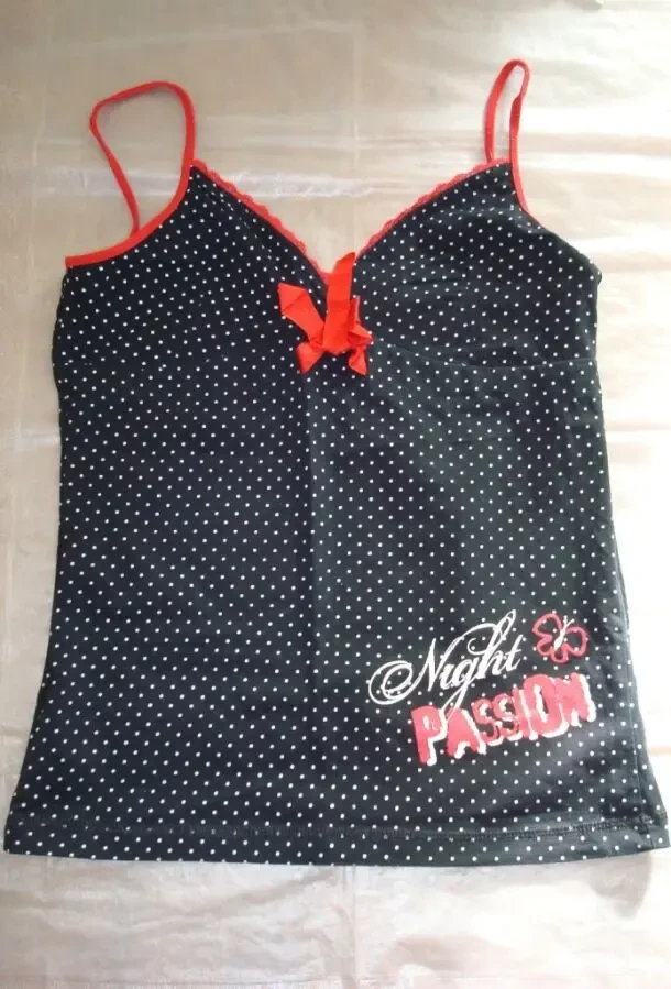 Красивая майка женская бельевая пижамная хлопок черная в горох xs/s 2