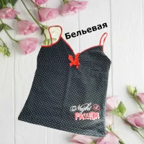 Красивая майка женская бельевая пижамная хлопок черная в горох xs/s