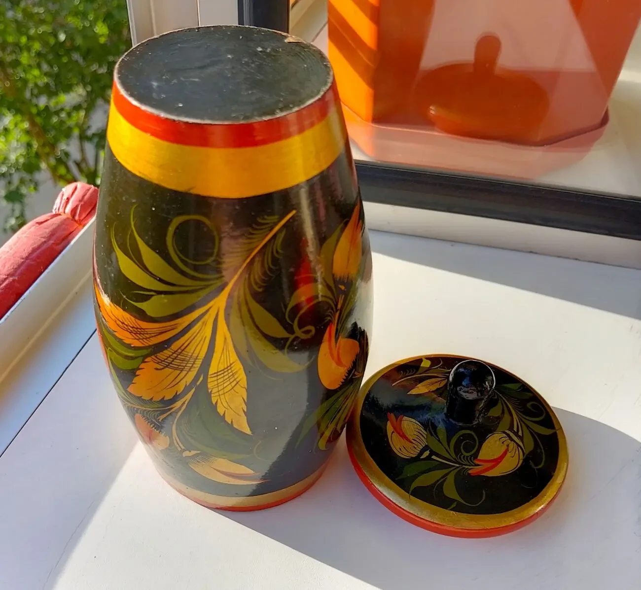 Шкатулка, банка деревянная с росписью,16х7см. 6