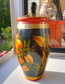 Шкатулка, банка деревянная с росписью,16х7см.