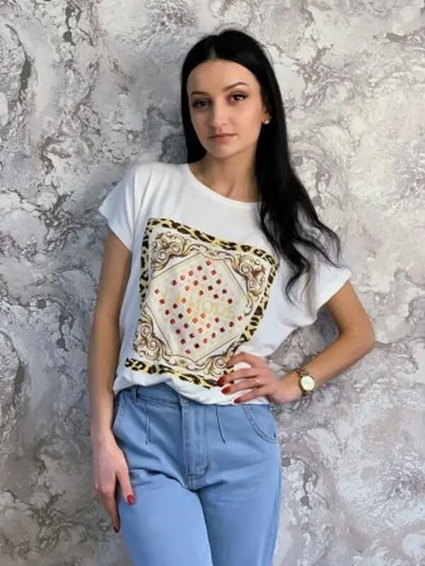 Футболка жіноча (туреччина) з камінням р. 52-54