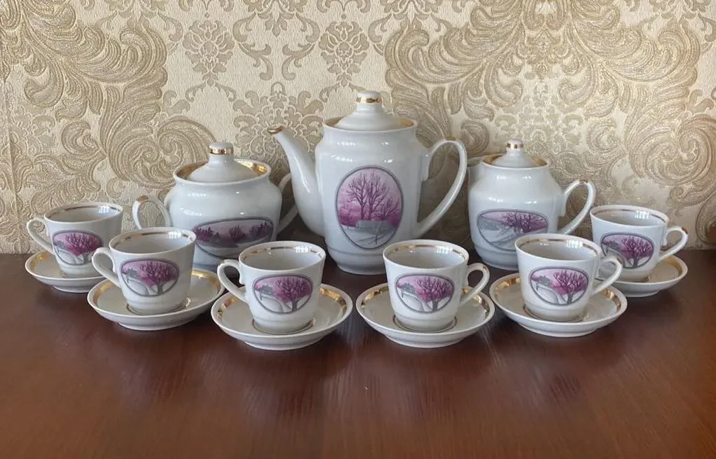 Сервиз кофейный Зимний пейзаж 15 предметов Городница