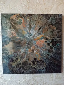 Квітка вночі  живопис  Fluid Art  акрил