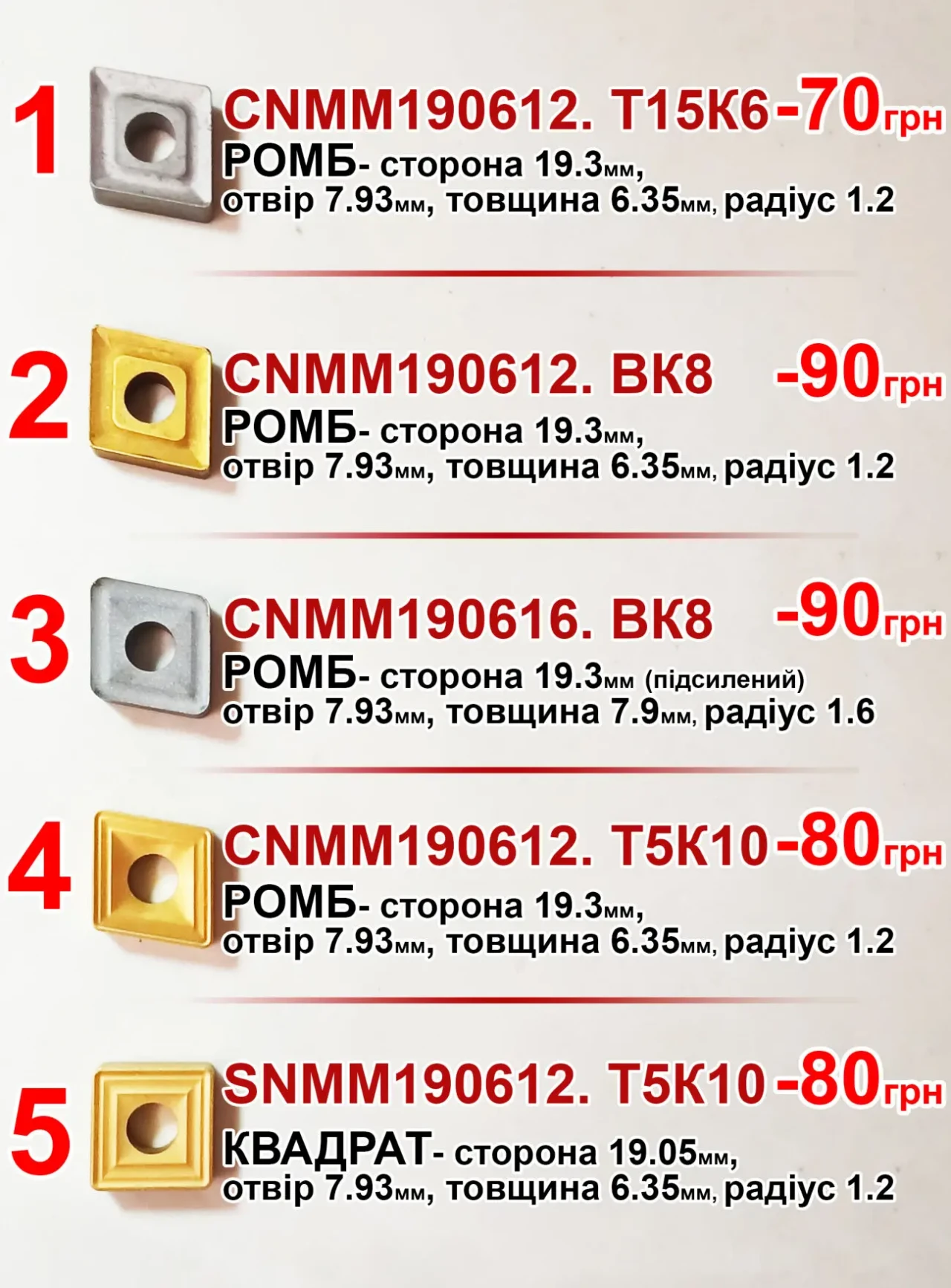 Твердосплавна пластина 0111-160408 МС221 TNUN160408 p20 6