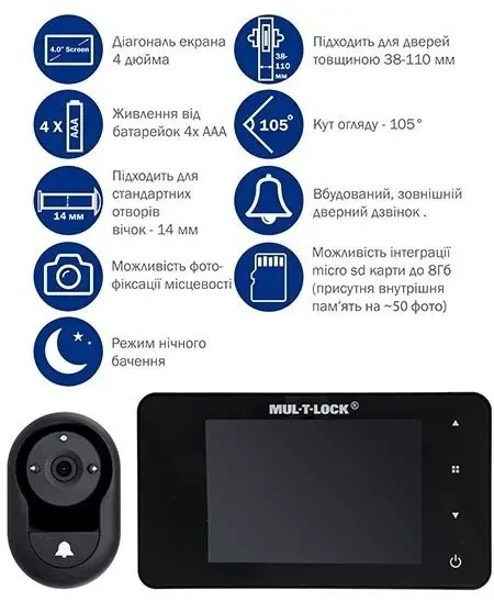 Mul-t-lock GOTU 3202 дверне відеовічко/відео глазок/видеоглазок чорний 3