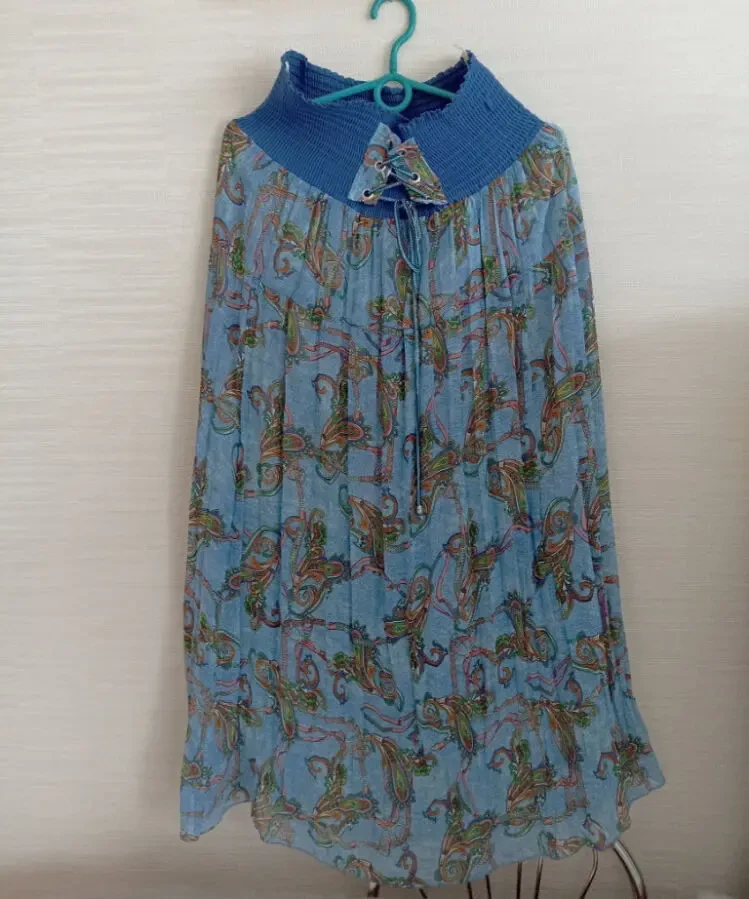 Красивая женская юбка длинная разноцветная верх шнуровка плиссе 48 4