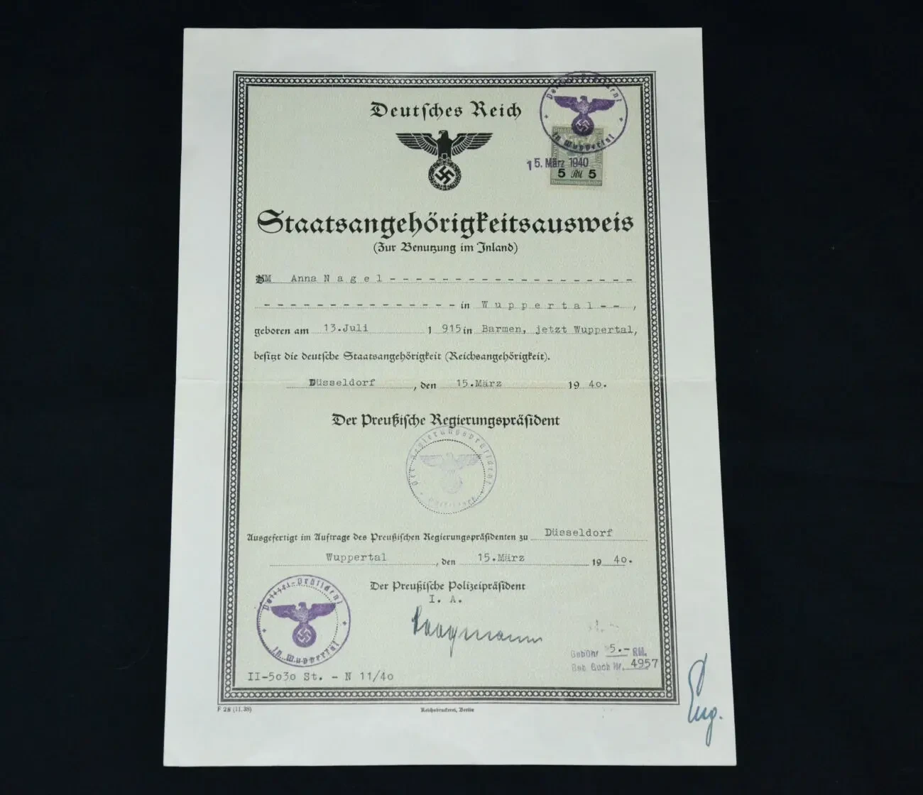 Карта гражданства Германского Рейха.