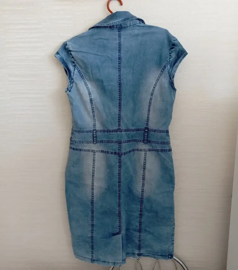 Stella Стильное красивое женское платье с кармашками джинс 5