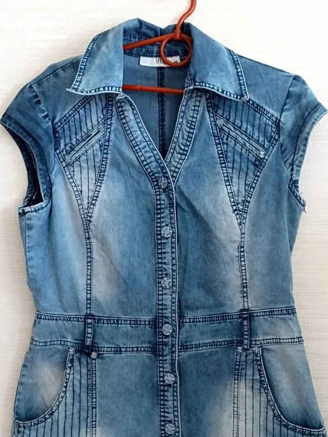 Stella Стильное красивое женское платье с кармашками джинс 3