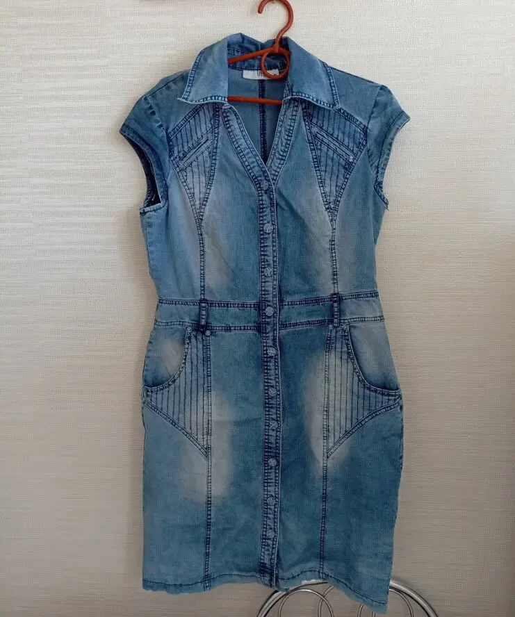 Stella Стильное красивое женское платье с кармашками джинс 2