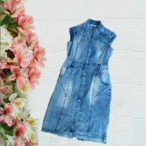 Stella Стильное красивое женское платье с кармашками джинс