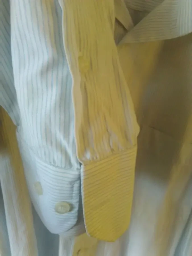 Мужская белая рубашка в синюю полоску. 4