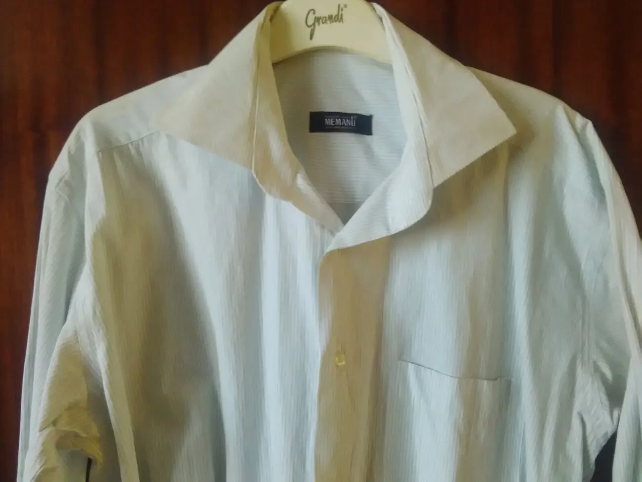 Мужская белая рубашка в синюю полоску. 3