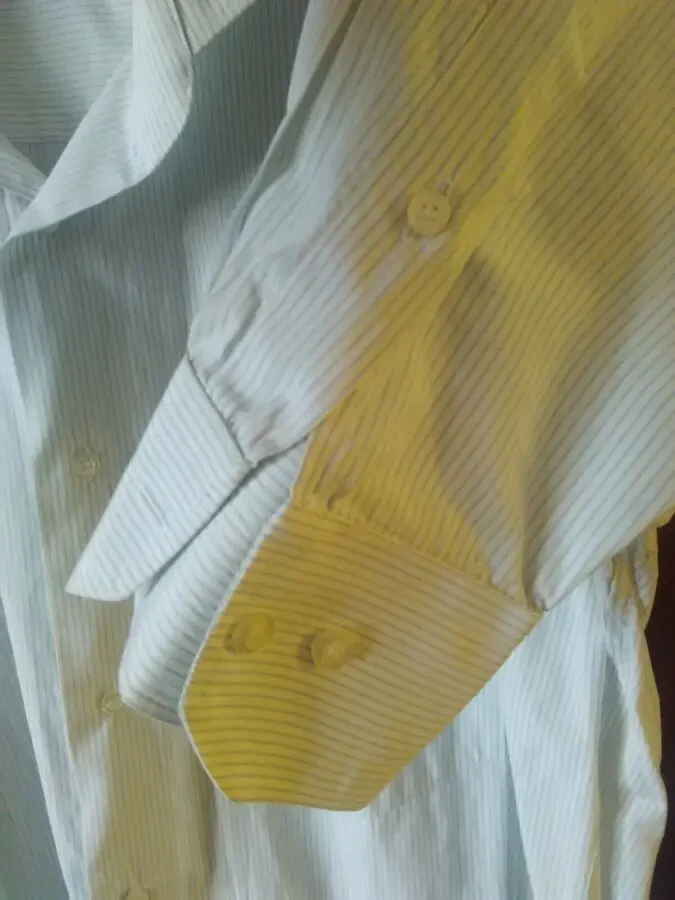 Мужская белая рубашка в синюю полоску. 5