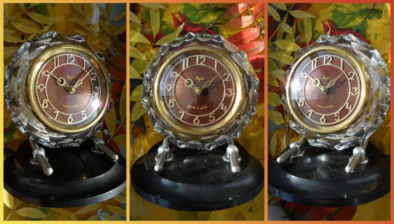 МАЯК-ОСЕНЬ-ХРУСТАЛЬ  НАСТОЛЬНО-КАМИННЫЕ часы, МЕХАНИКА, СДЕЛАНО в ССС