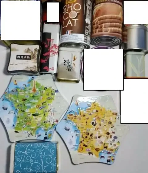 Круглая коробка, шкатулка органайзер жестяная шестиугольная франция