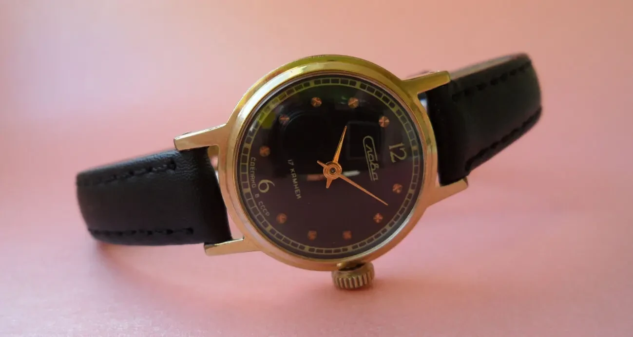 Женские часы, ПОЗОЛОЧЕННЫЕ, Слава-1601, СССР 80-х. НОВЫЙ ремешок. 9