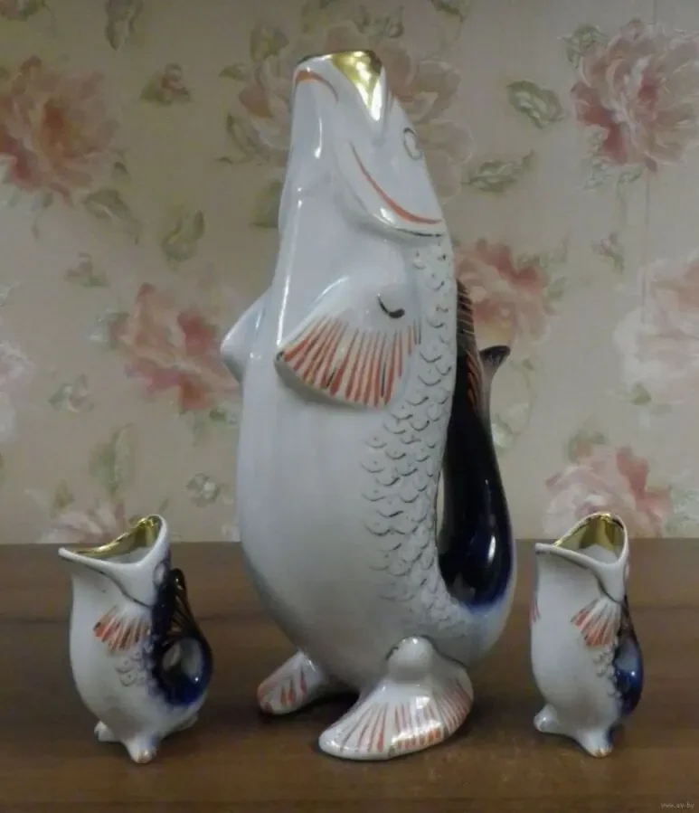 Набор Штоф и 2 рюмочки Рыбки 26 см и 8 см Городница 2