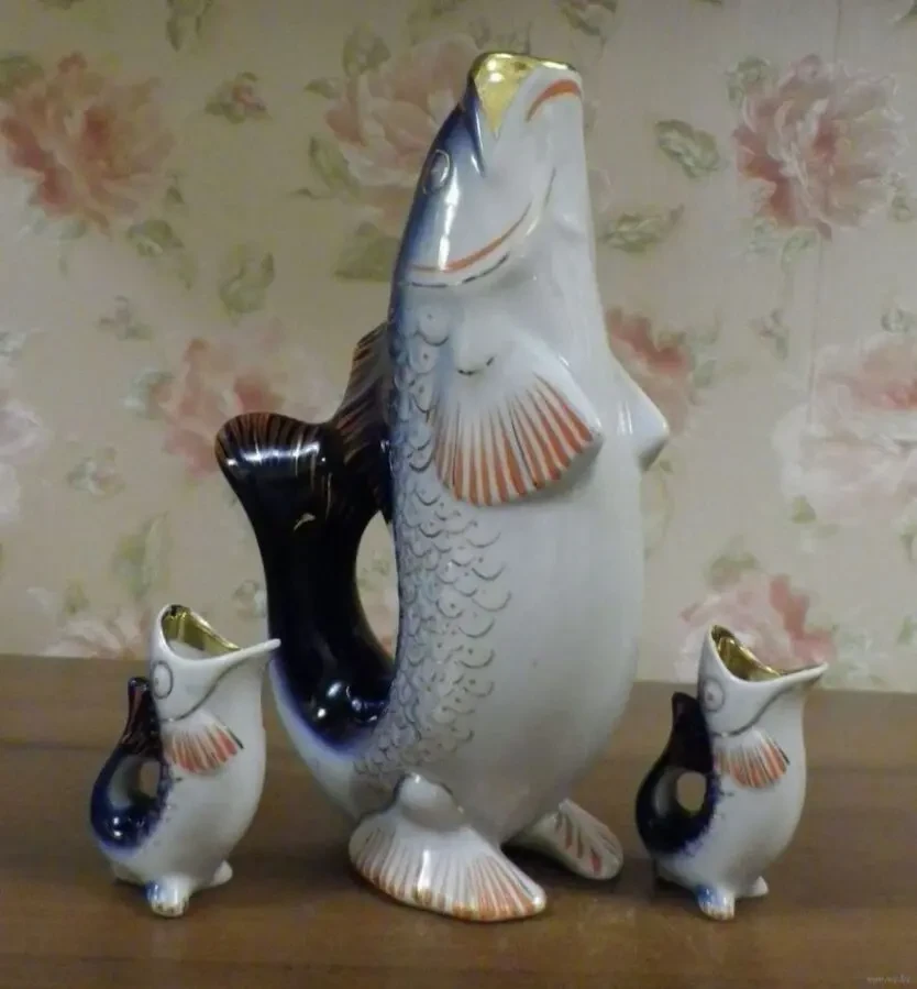 Набор Штоф и 2 рюмочки Рыбки 26 см и 8 см Городница 4