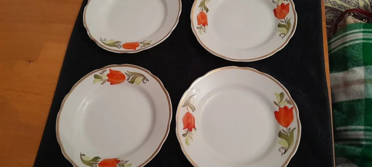 Красивая тарелка с цветами с золотым ободком 2