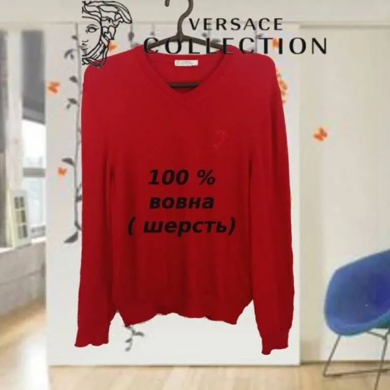 Versace collection оригинал Шерстяной мужской свитер пуловер красный