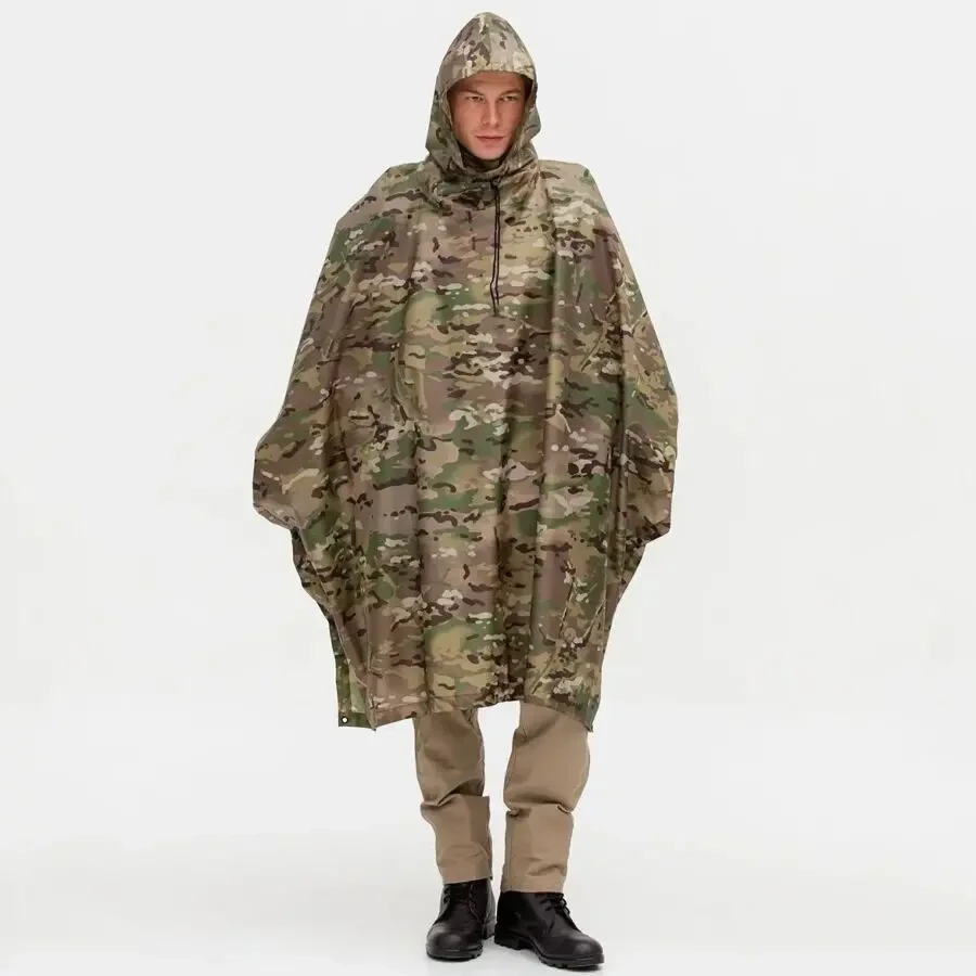 Зміцнений тактичний дощовик пончо (плащ-палатка), мультикам камуфляж