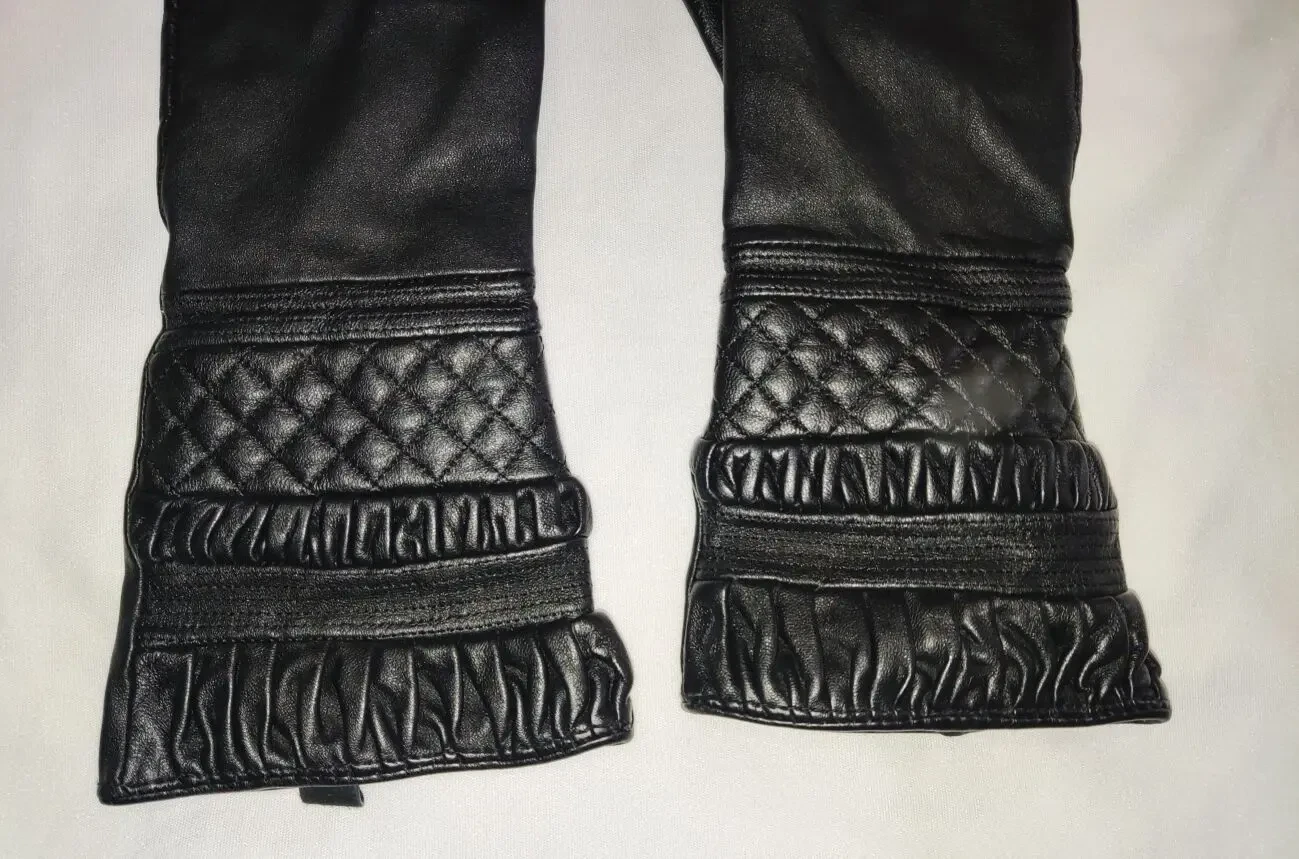 Стильные, удлиненные, демисезоные, кожаные перчатки 7