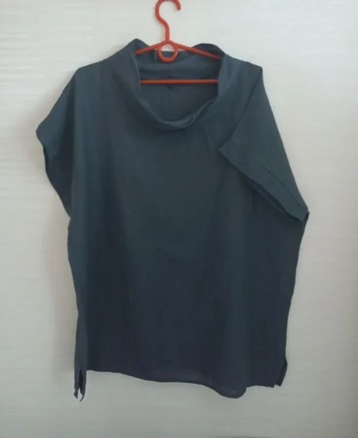Femella Итальянская льняная женская блузка сизо синяя на 52-54 4