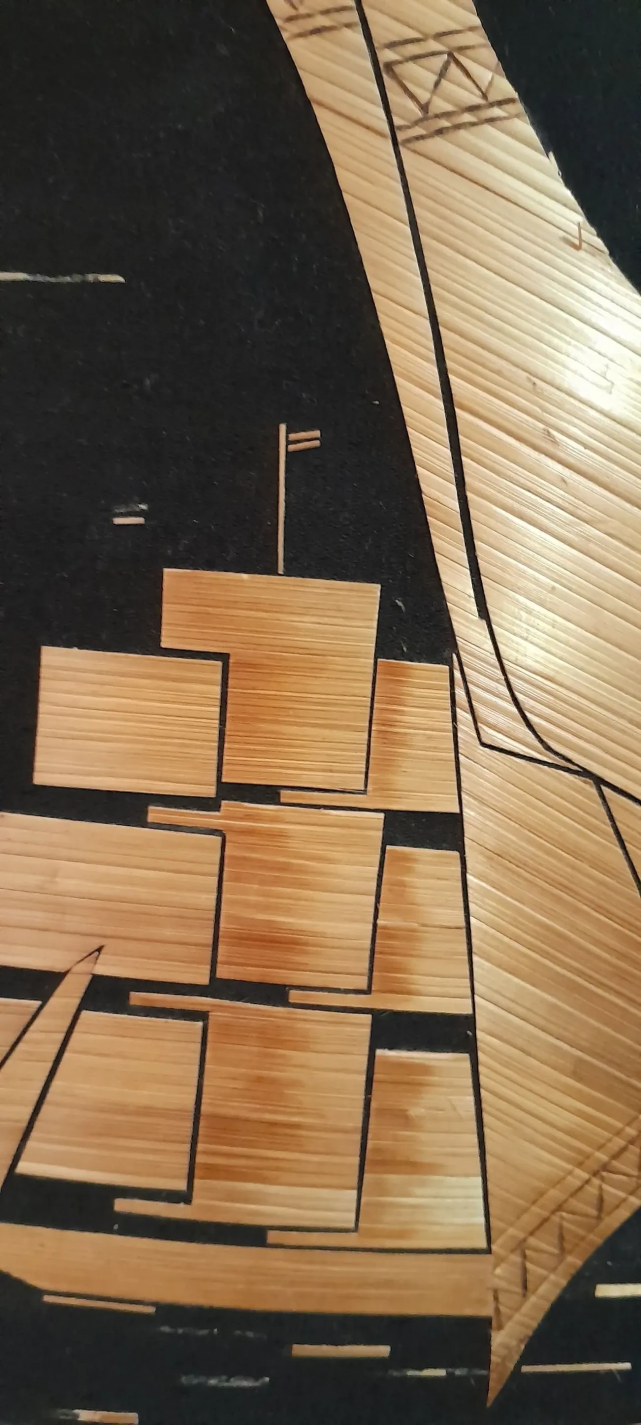 Красивая картина из дерева. Ретро. Девушка провожает корабль 3