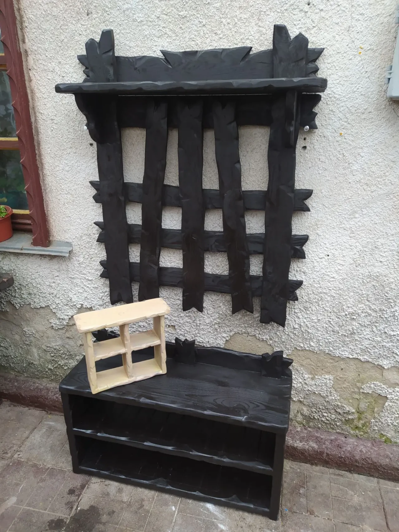 Прихожая банная деревянная под старину вешалка 2