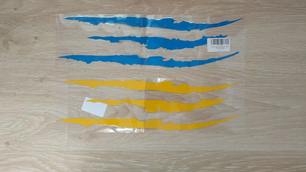 Наклейка на авто Царапина Когтем Жёлтая, Синяя светоотражающие