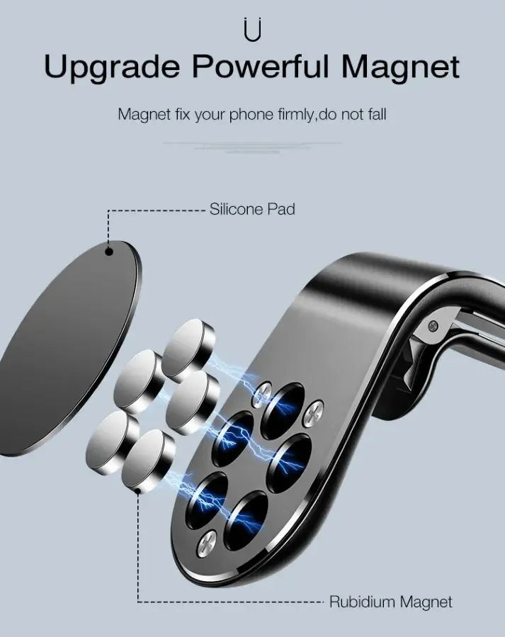 Магнитный Чёрный держатель для телефона в авто на решетку воздуховода 7